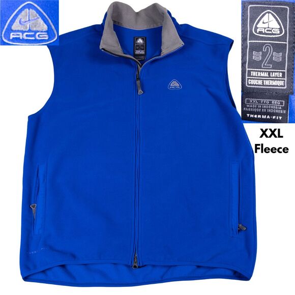 Nike ACG Therma-Fit Fleece Vest Blue Men’s 2XL Thermal Layer 2 Full Zip Y2K NWOT - Picture 1 of 8